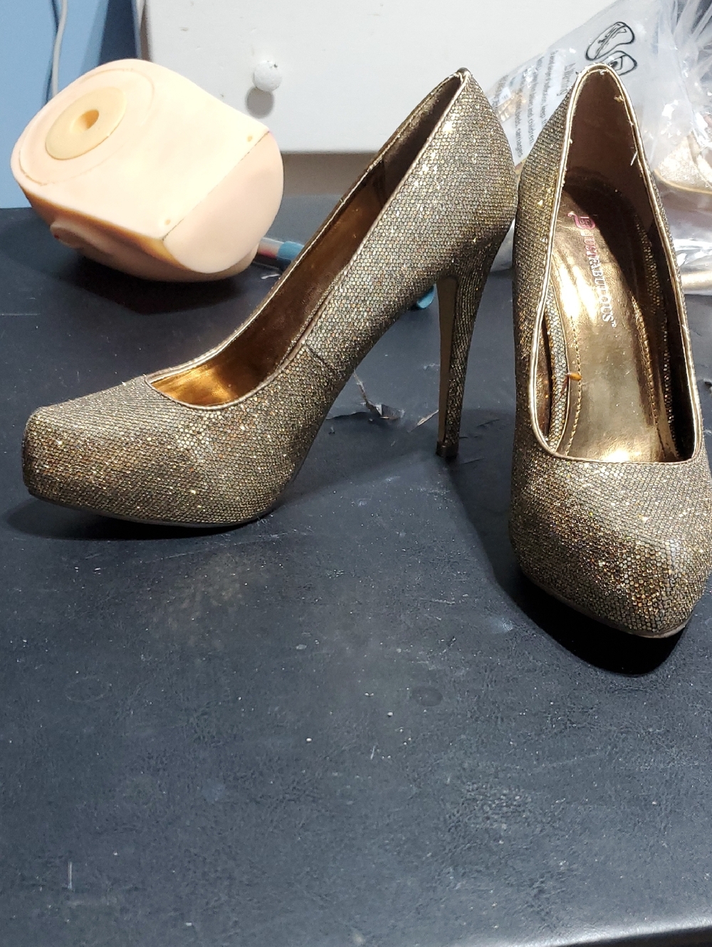 Gold Glitter Platform Stiletto Pumps - Women These Shoes Are Gently Used.